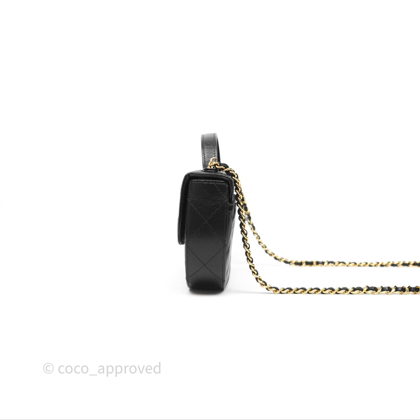 Chanel Quilted Phone Holder with Chain Black Shiny Calfskin Gold Hardware 23A