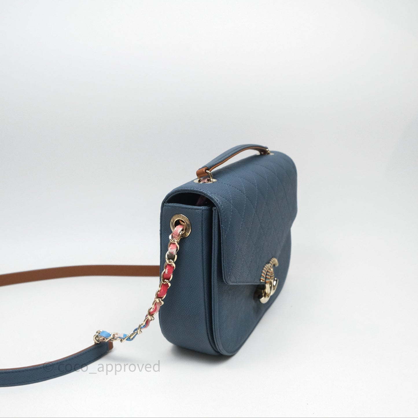 Chanel Medium Cuba Top Handle Flap Bag Blue Caviar Gold Hardware
