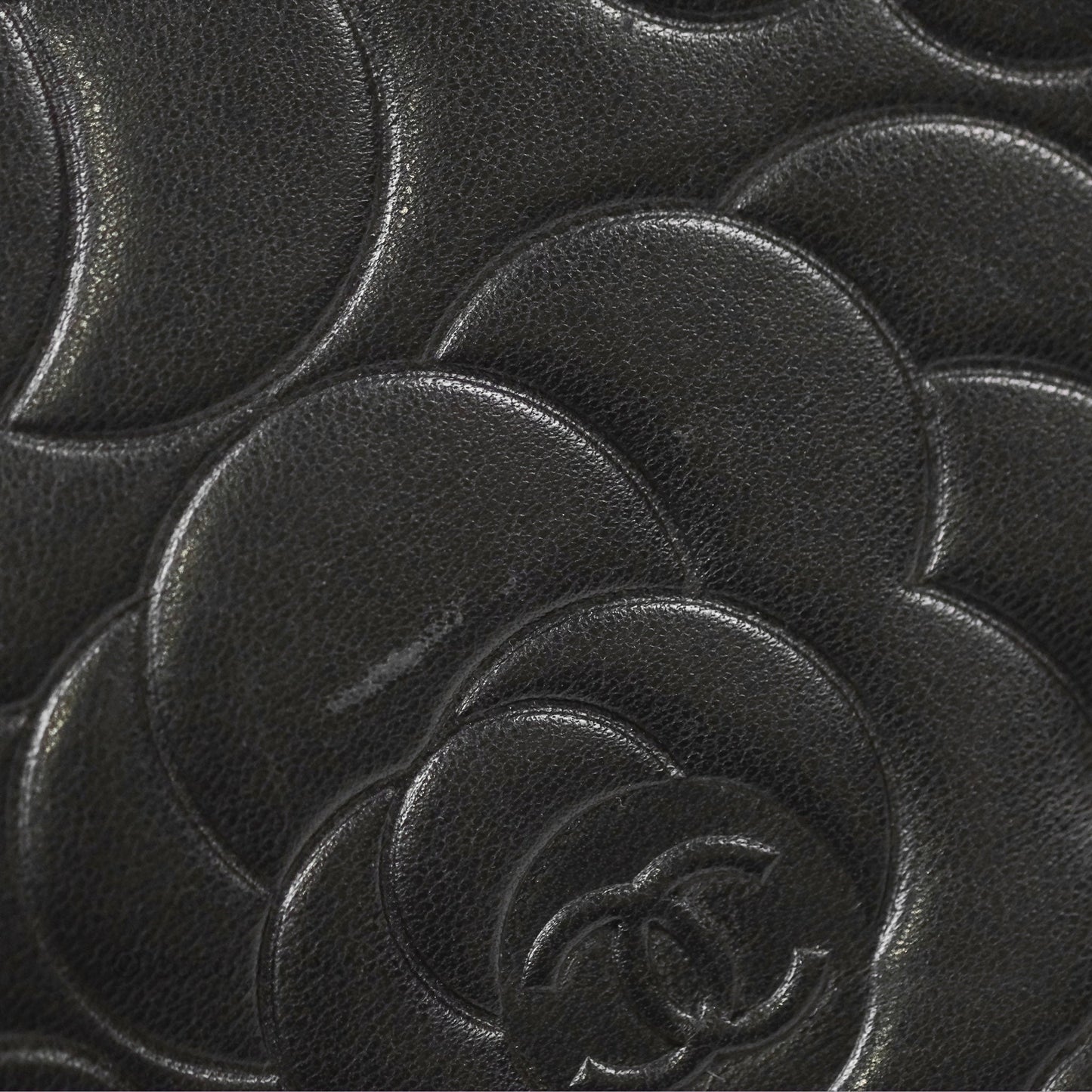 Chanel Camellia Embossed Wallet on Chain WOC Black Lambskin Silver Hardware