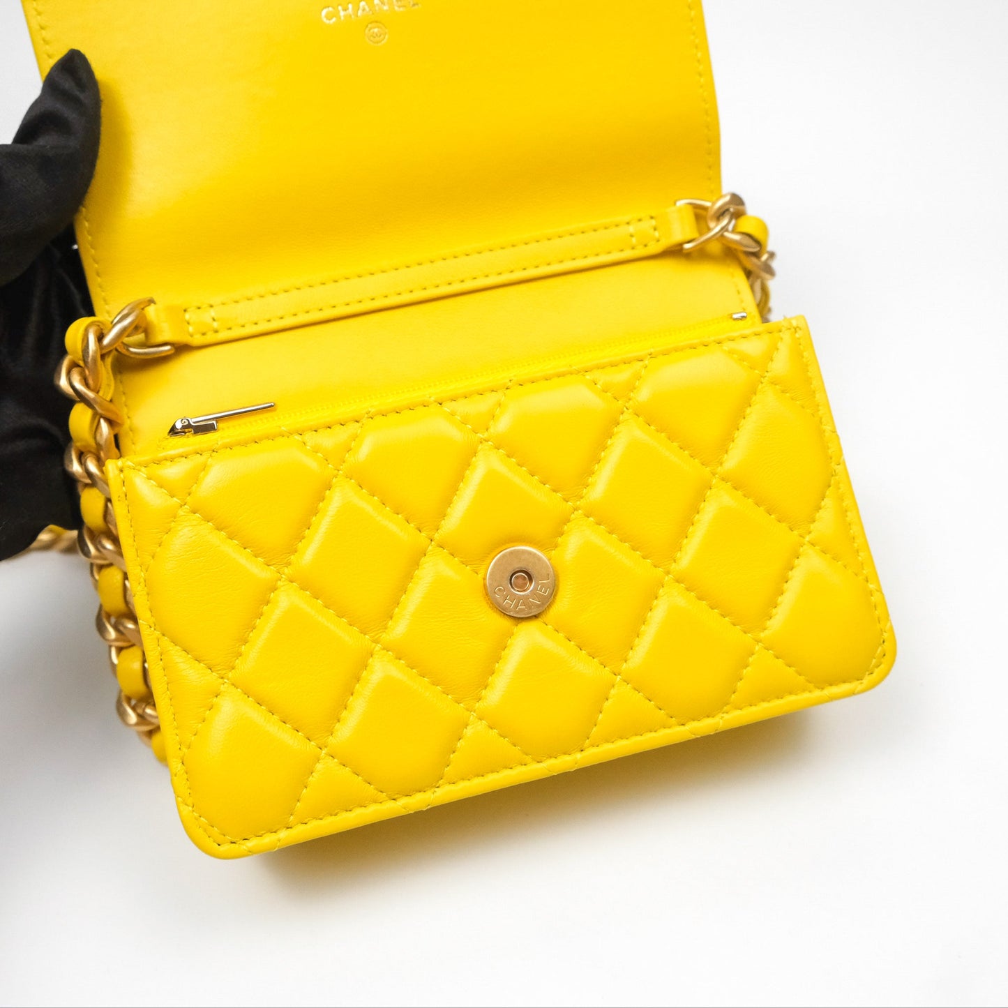 Chanel Lacquered Chain Mini WOC Yellow Lambskin