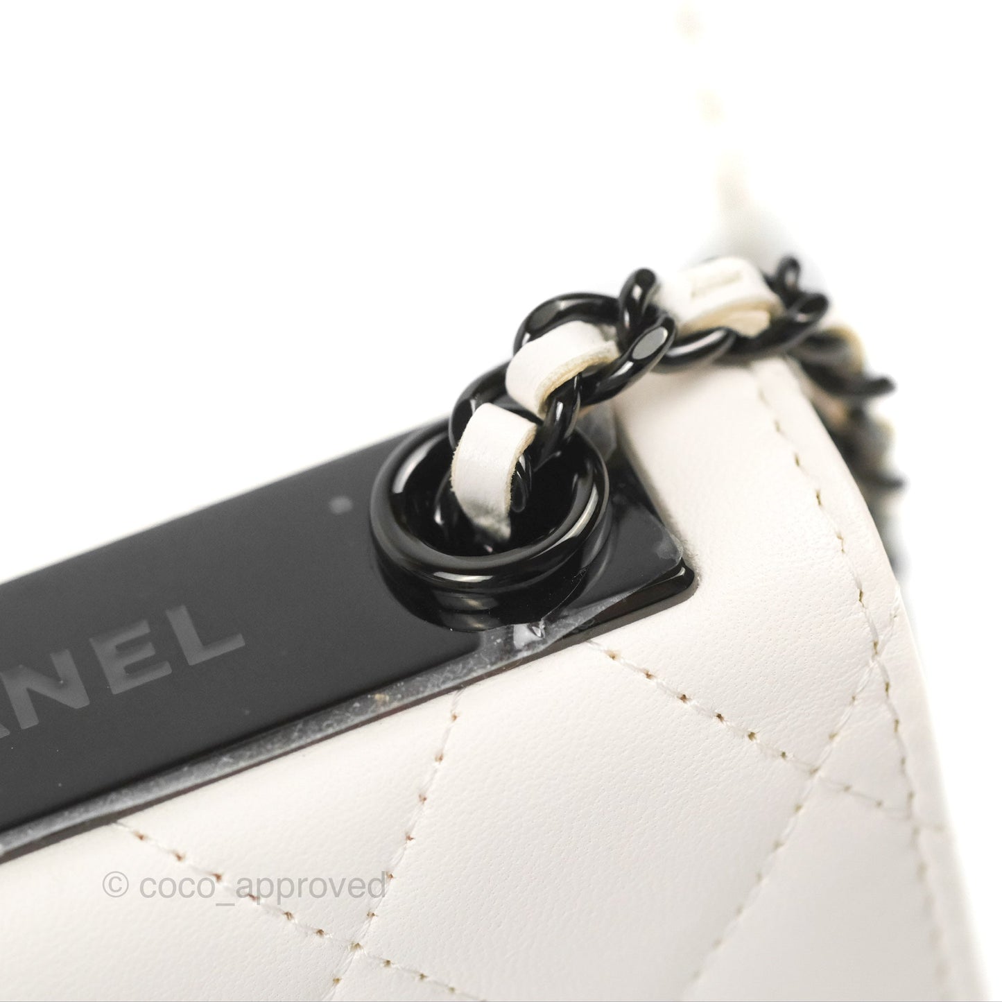 Chanel Mini Quilted Trendy CC Clutch With Chain White Lambskin Black Hardware