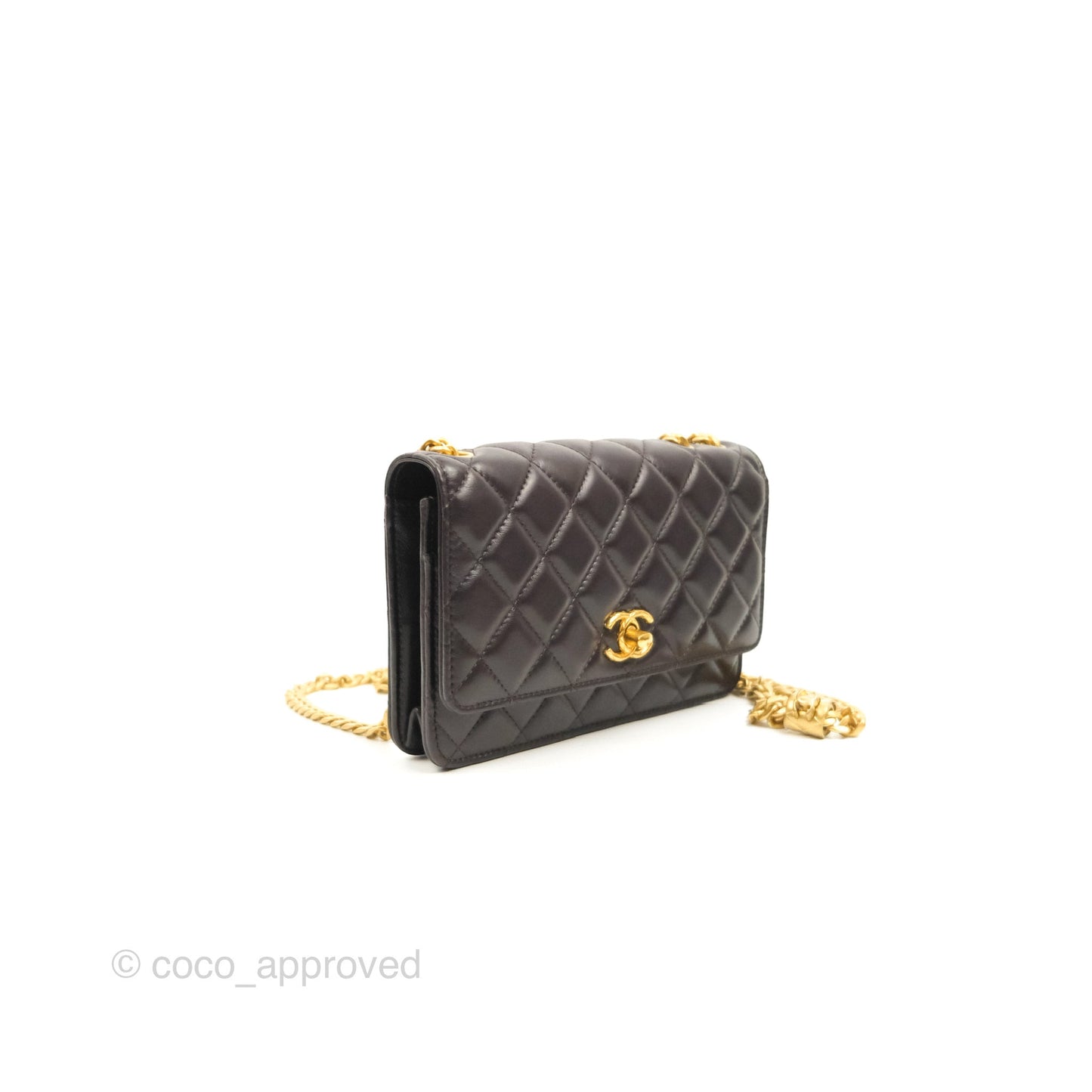 Chanel Quilted Wallet on Chain WOC Adjustable Chain Brown Lambskin Aged Gold Hardware 22K