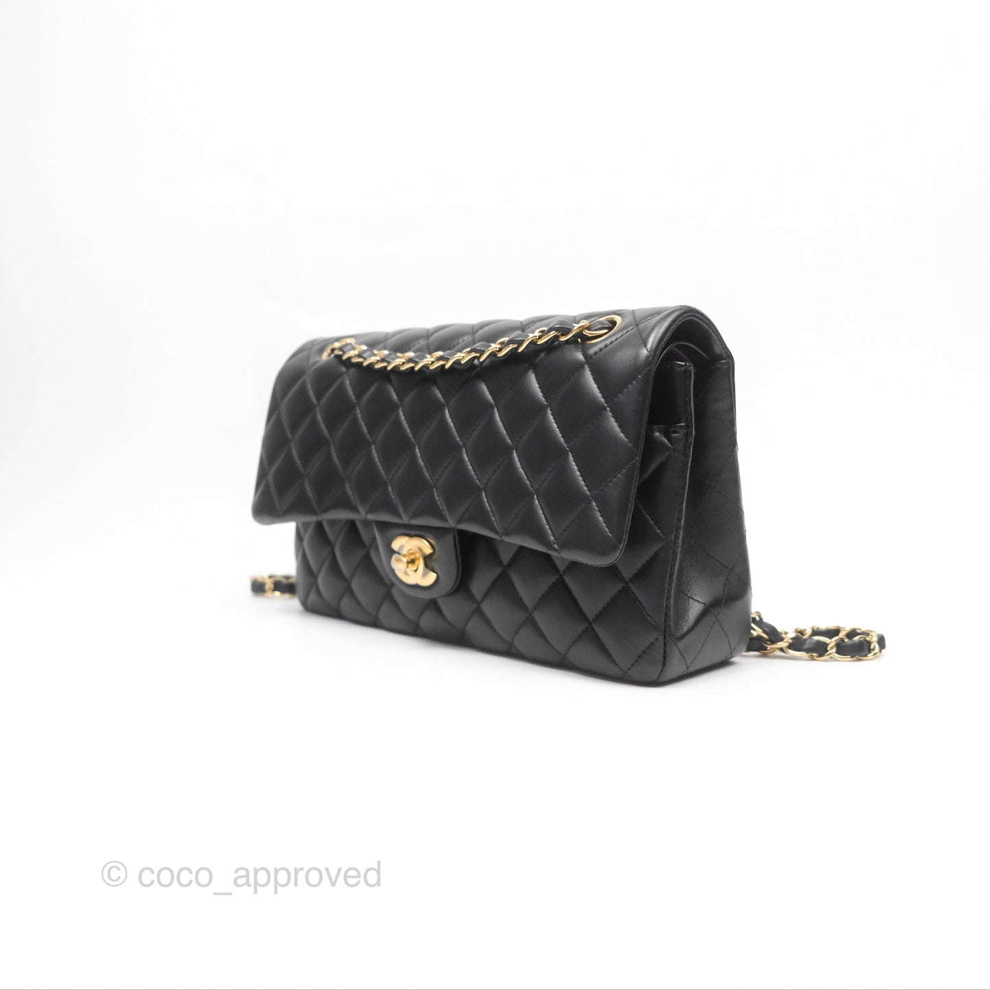 Chanel Classic M/L Medium Flap Quilted Black Lambskin Gold Hardware