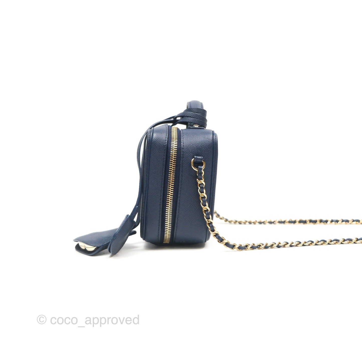 Chanel Quilted Small CC Filigree Vanity Case Navy Caviar Gold Hardware