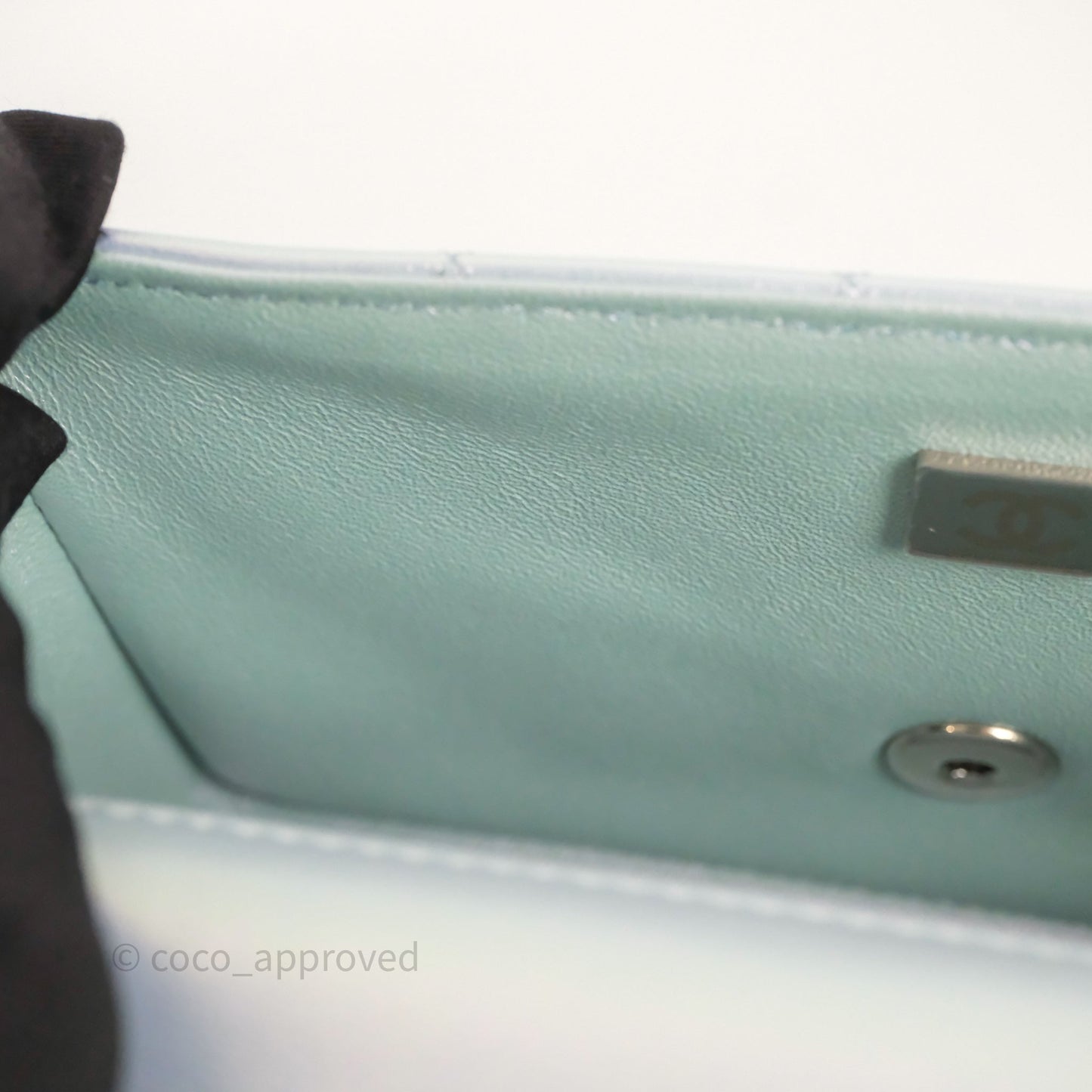 Chanel Mini Rectangular Bag Quilted Iridescent Icy Blue Silver Hardware