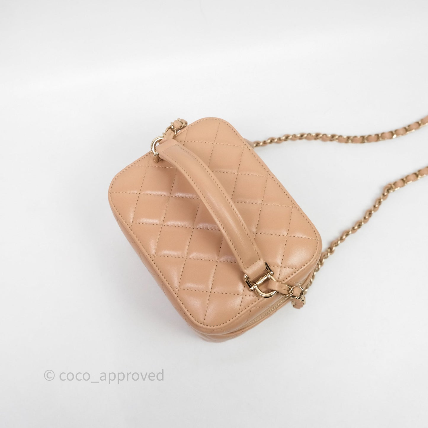 Chanel Top Handle Vanity With Chain Beige Lambskin Aged Gold Hardware