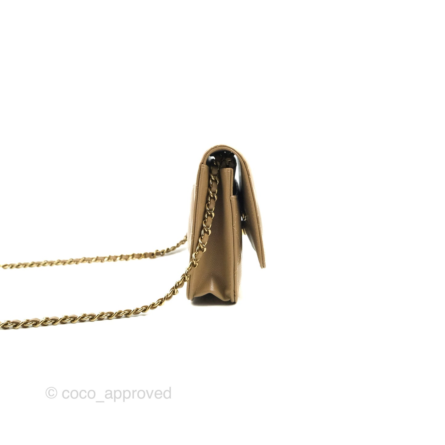 Chanel Quilted Classic Wallet on Chain WOC Dark Beige Caviar Gold Hardware