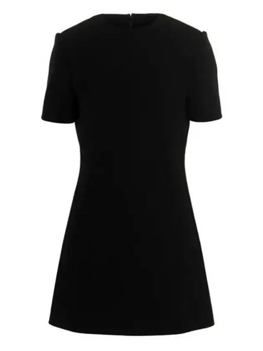 Luxury Saint Laurent Double Sable Short Sleeve Short Dress Black