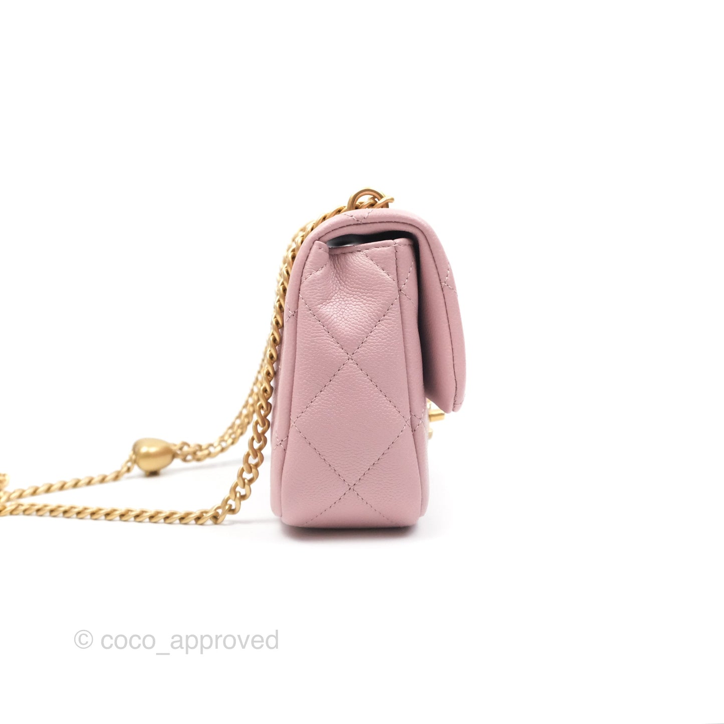 Chanel Mini Flap Bag Heart Adjustable Chain Dusty Pink Caviar Aged Gold Hardware
