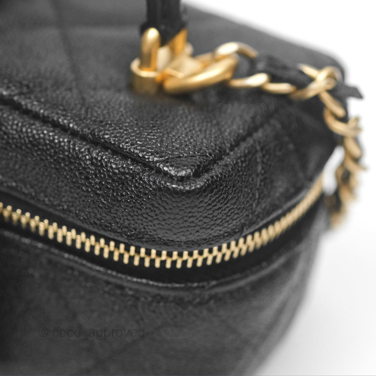 Chanel Quilted Mini Top Handle Vanity With Chain Black Caviar Aged Gold Hardware