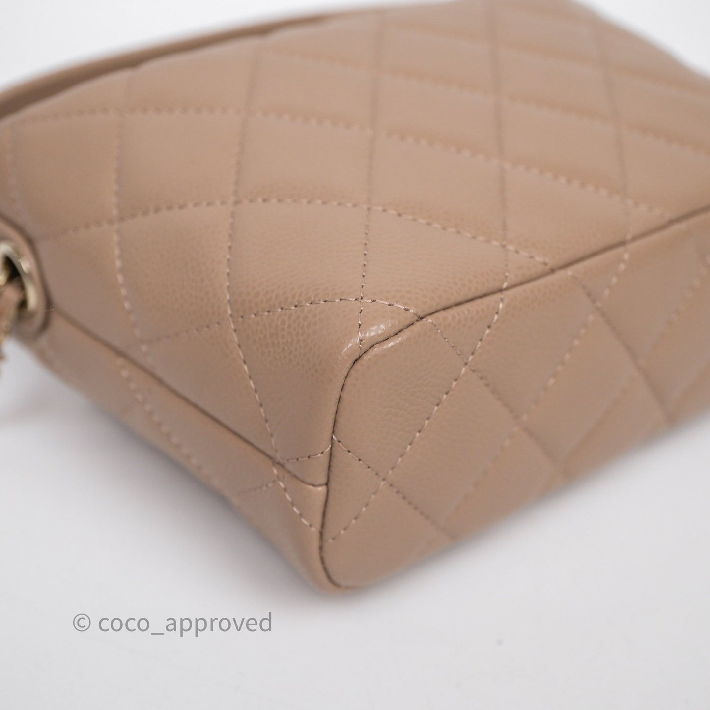Chanel Quilted Hobo With Chain Beige Fonce Caviar Gold Hardware
