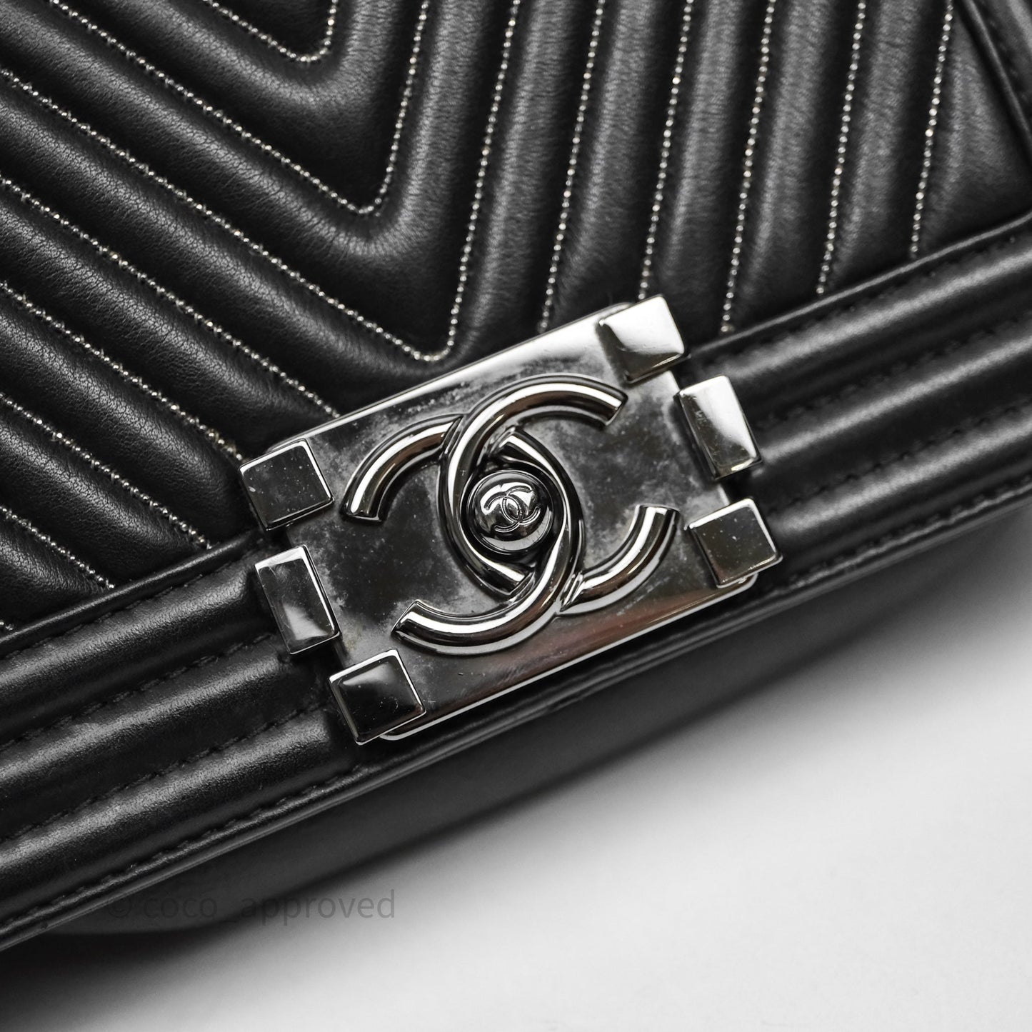 Chanel Small Boy Beaded Chevron Black Lambskin Silver Hardware