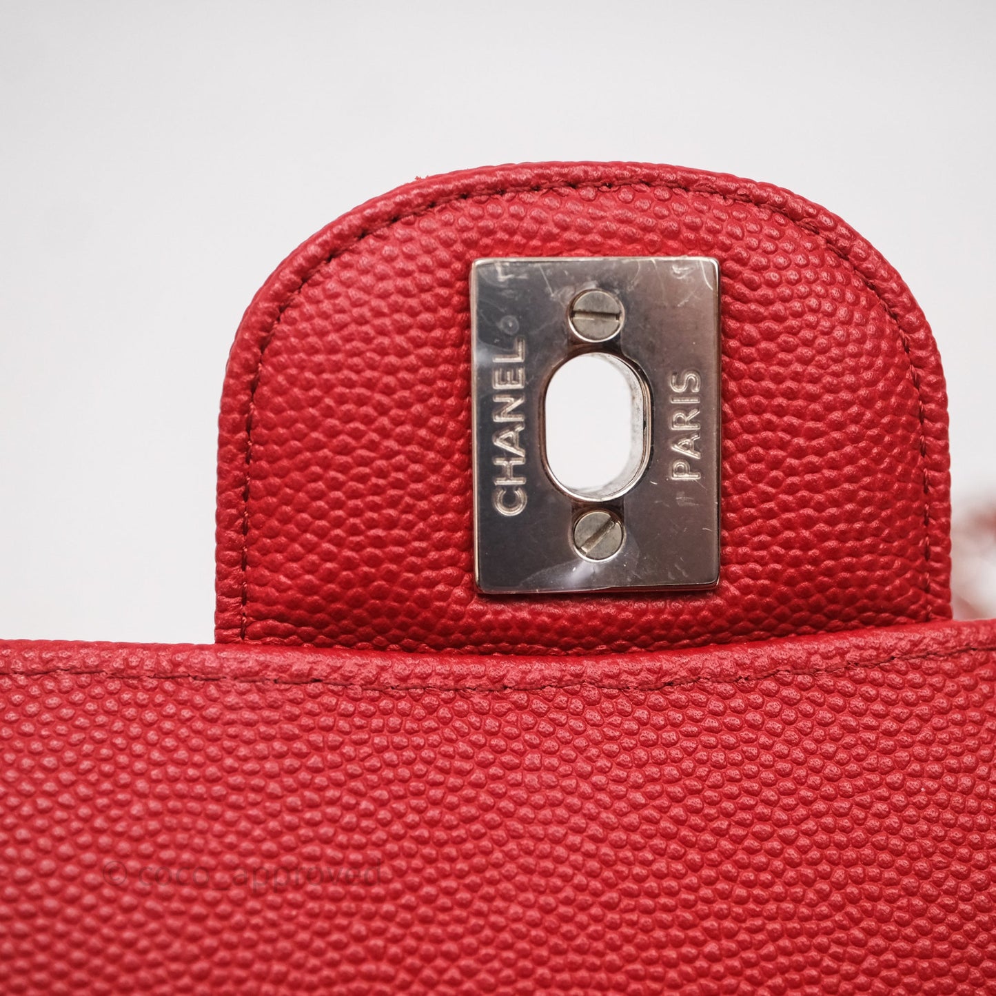 Chanel Classic M/L Medium Flap Quilted Red Caviar Silver Hardware