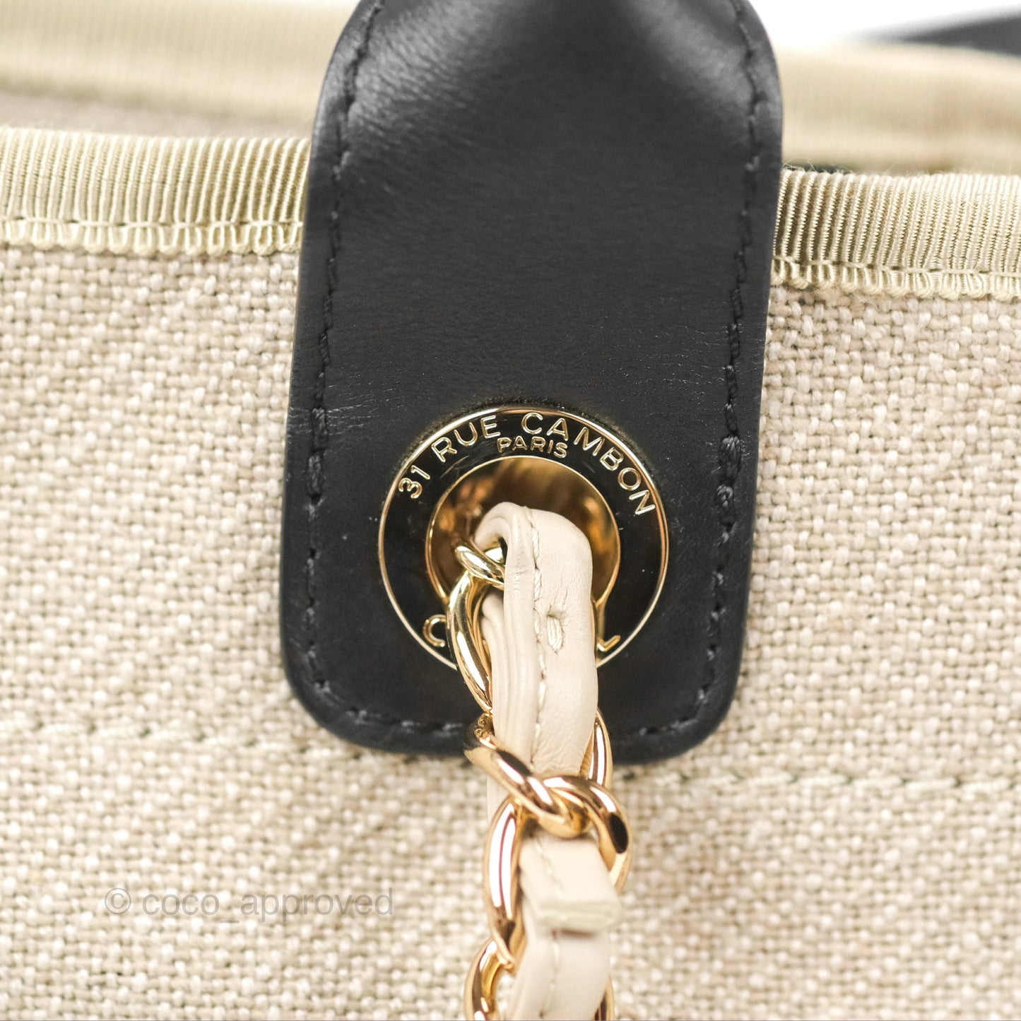 Chanel Large Deauville Black/Taupe Canvas Gold Hardware
