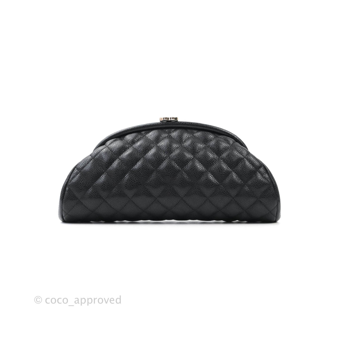 Chanel Quilted Timeless Kisslock Clutch Black Caviar Silver Hardware