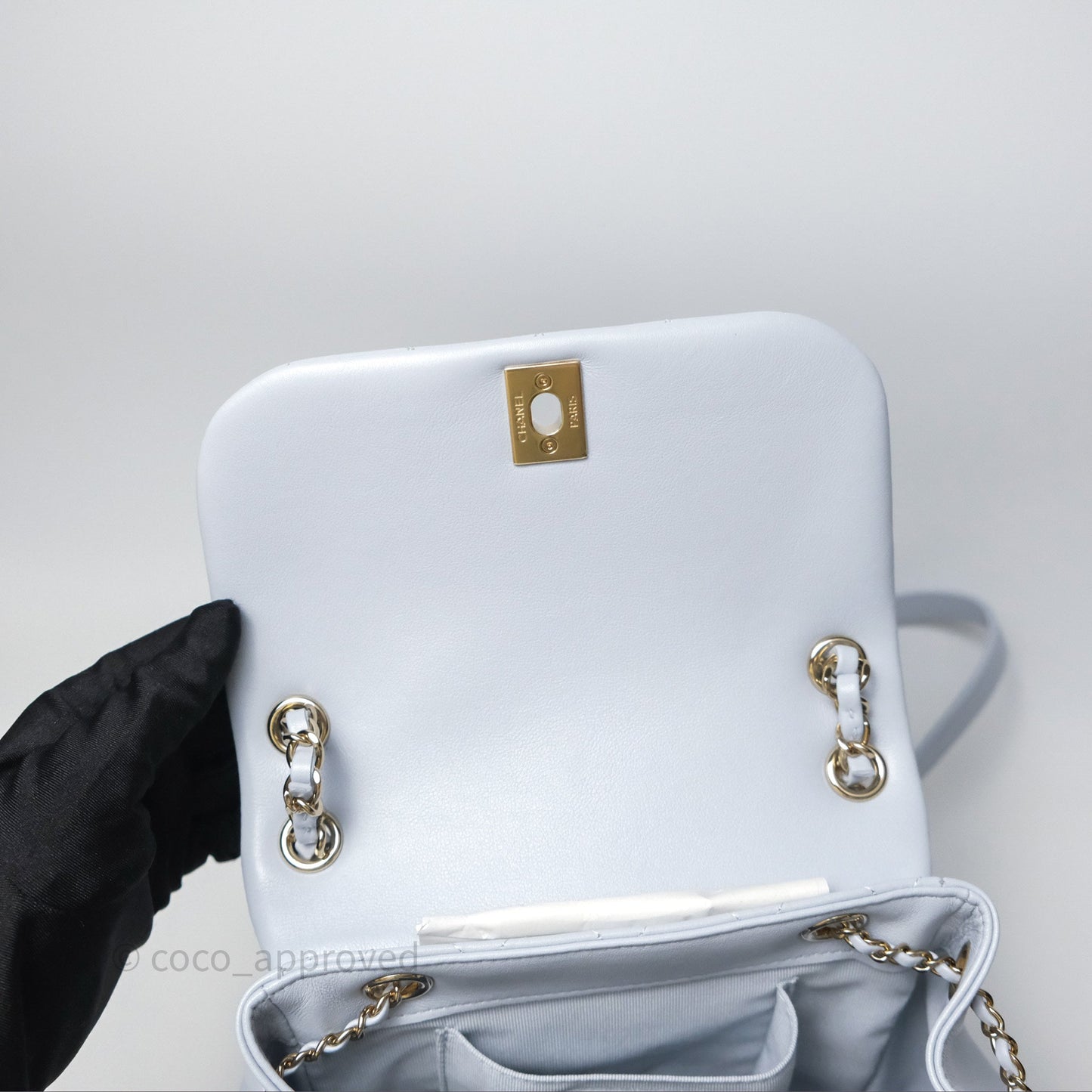 Chanel Quilted Large Duma Drawstring Backpack Light Blue Calfskin