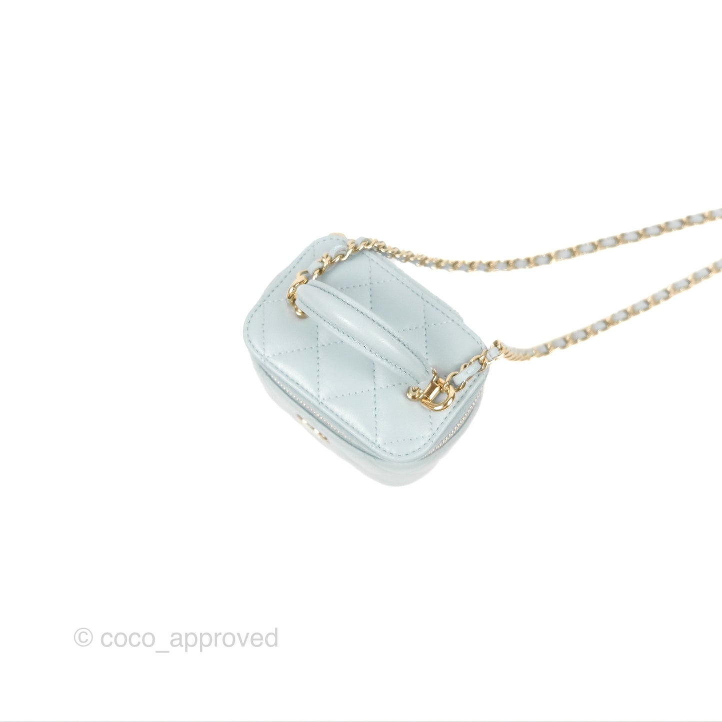 Chanel Mini Top Handle Vanity With Chain Light Blue Lambskin Gold Hardware