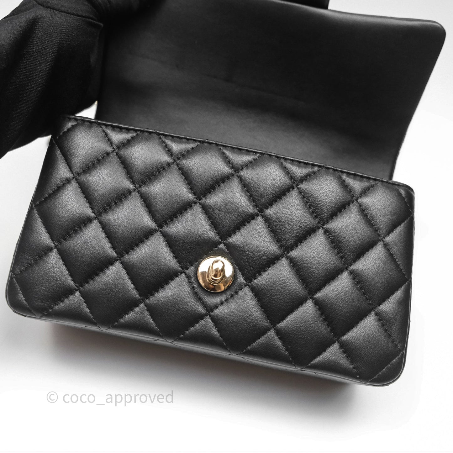 Chanel Top Handle Mini Rectangular Flap Black Lambskin Gold Hardware
