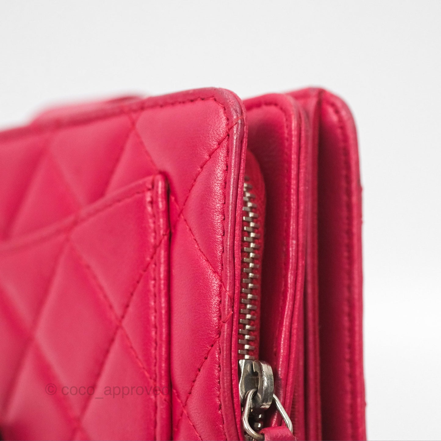 Chanel Quilted Classic French Wallet Lambskin Red Silver Hardware