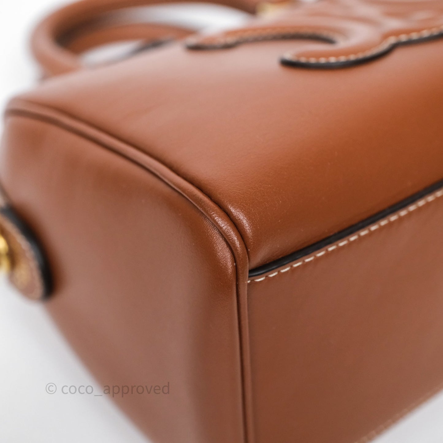 Celine Small Boston Bag Tan Calfskin Gold Hardware