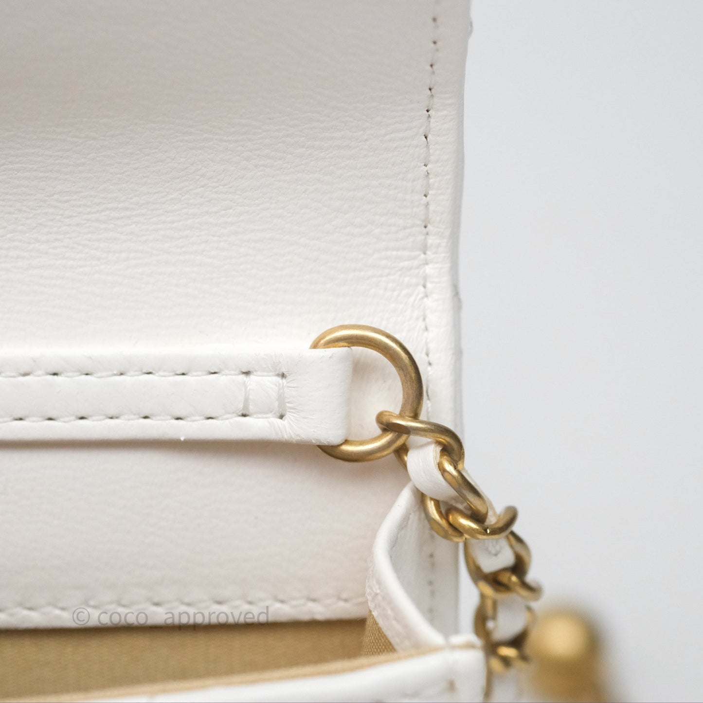 Chanel Mini Pearl Crush Clutch With Chain Belt Bag White Aged Gold Hardware
