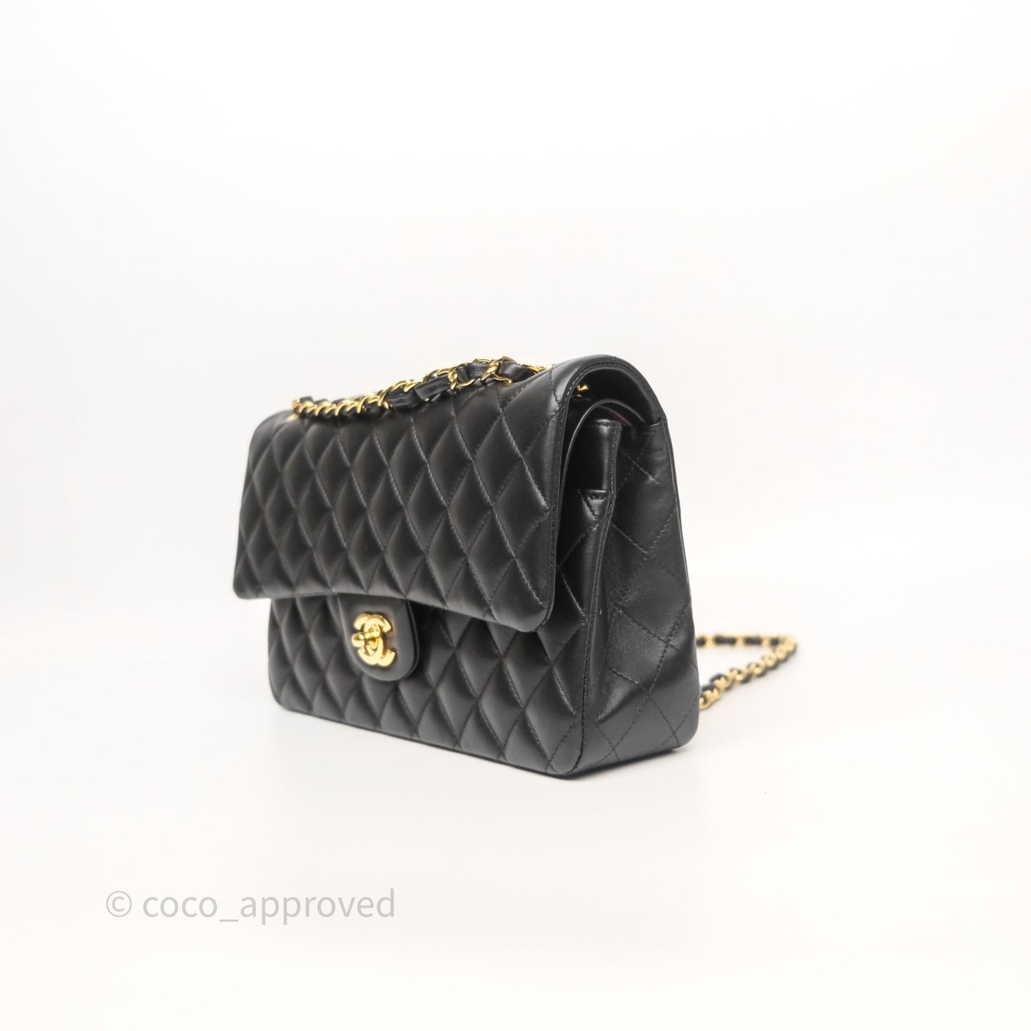 Chanel Classic M/L Medium Flap Quilted Black Lambskin Gold Hardware