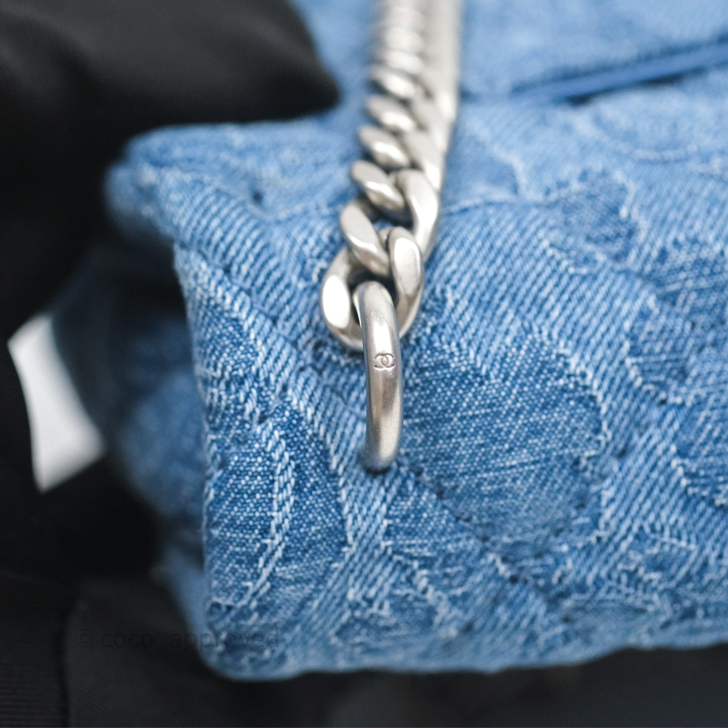 Chanel Quilted Camellia Printed Heart Crush Mini Flap Bag Blue Denim Aged Silver Hardware