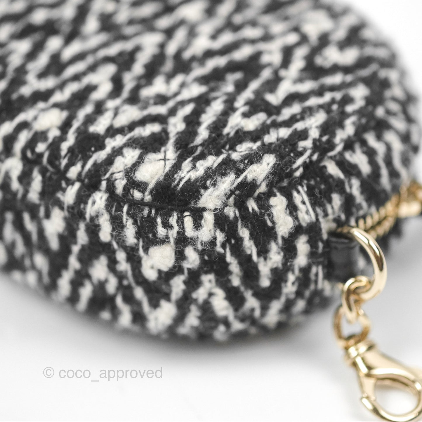 Chanel Shearling CC Round Clutch with Chain & Coin Purse Black & White Houndstooth Tweed