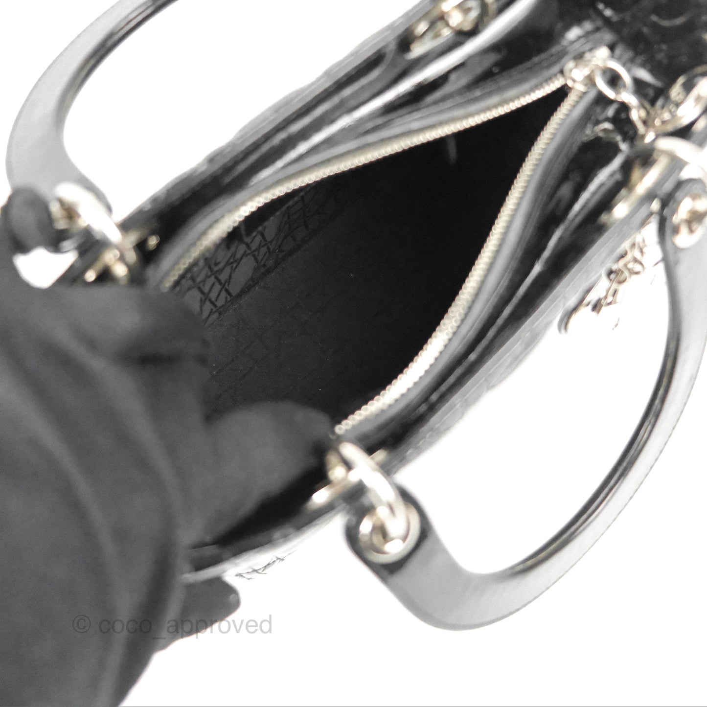 Christian Dior Medium Lady Dior Black Patent Silver Hardware