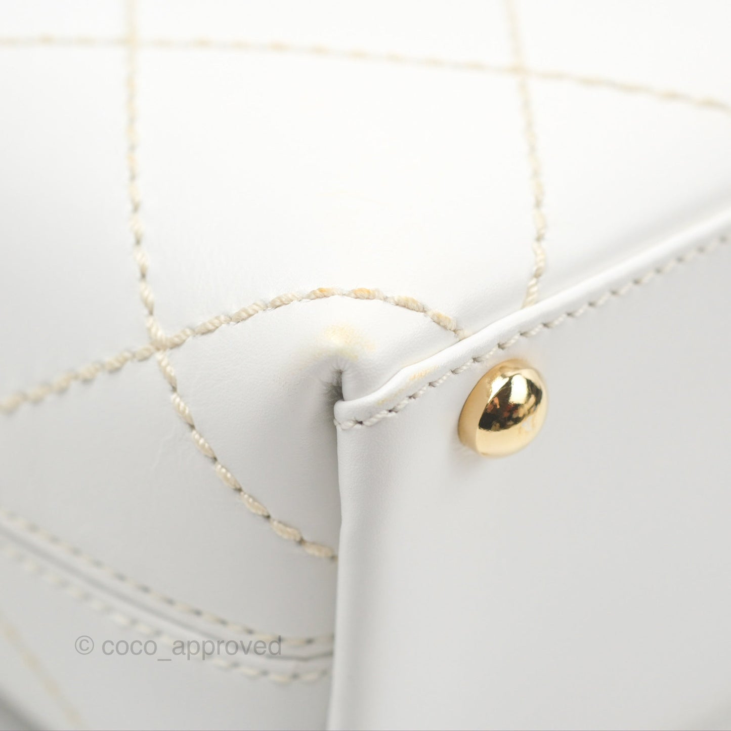 Chanel Vintage Quilted CC Tote Bag White Calfskin Gold Hardware