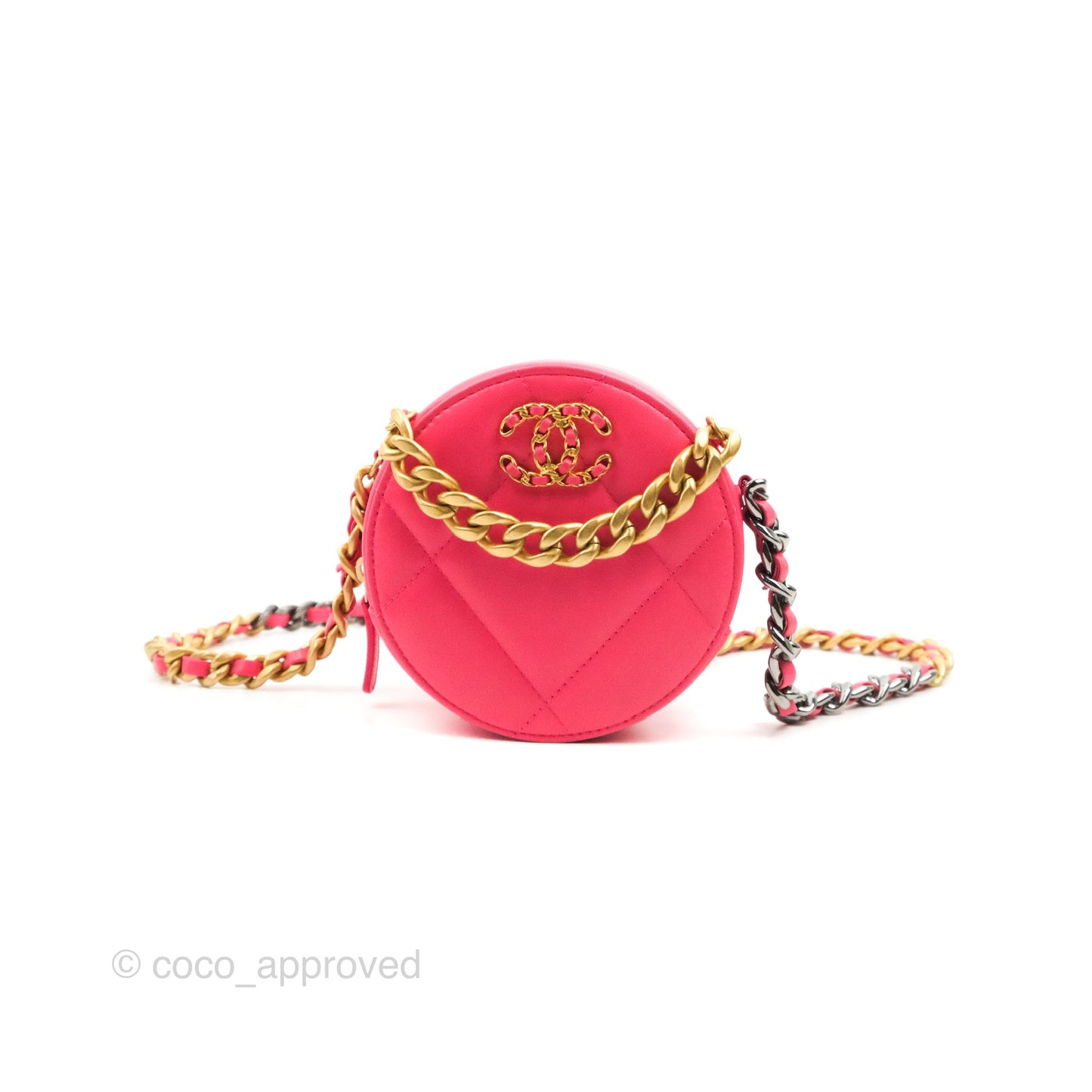 Chanel 19 Round Clutch With Chain Dark Pink Mixed Hardware