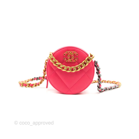 Chanel 19 Round Clutch With Chain Dark Pink Mixed Hardware