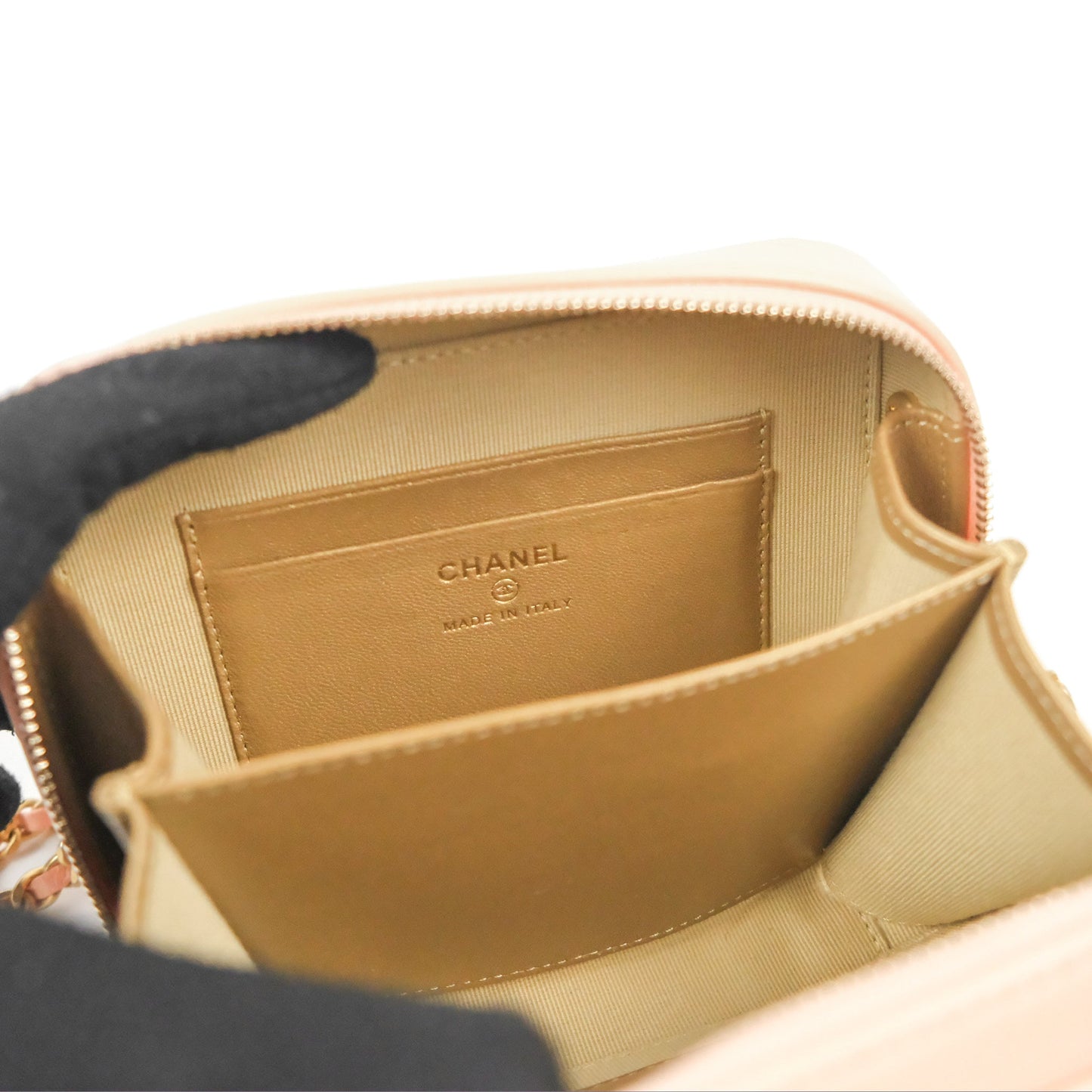 Chanel Mini Pearl Crush Quilted Camera Case Orange Blair Lambskin Aged Gold Hardware