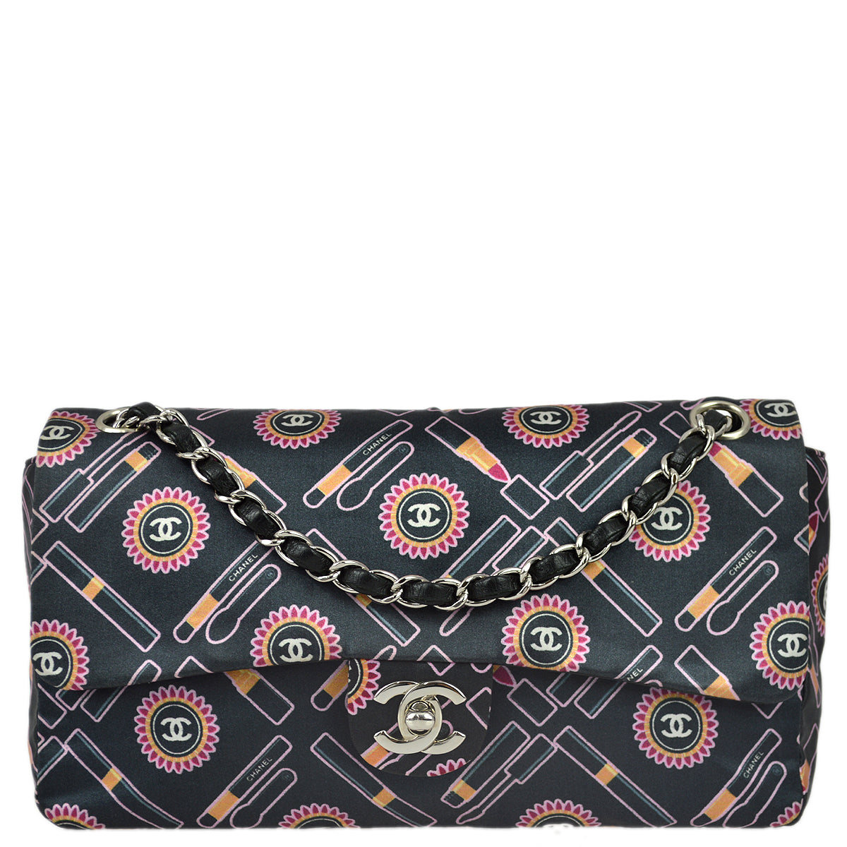 Chanel 2004-2005 Black Satin Lipstick Classic Single Flap Shoulder Bag