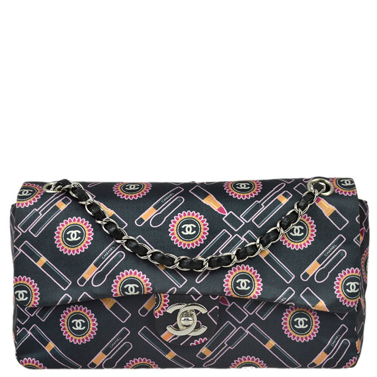 Chanel 2004-2005 Black Satin Lipstick Classic Single Flap Shoulder Bag