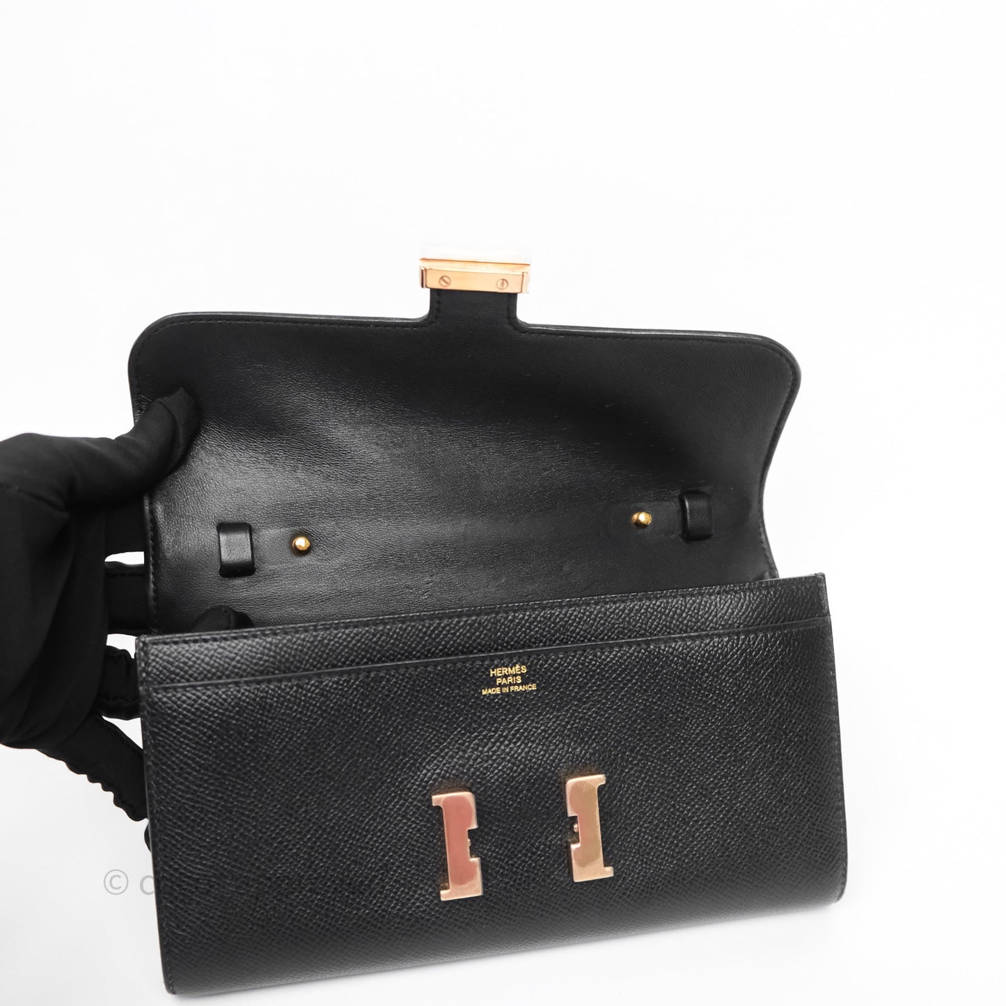 Hermès Constance Long To Go Wallet Black Noir 89 Epsom Rose Gold Hardware