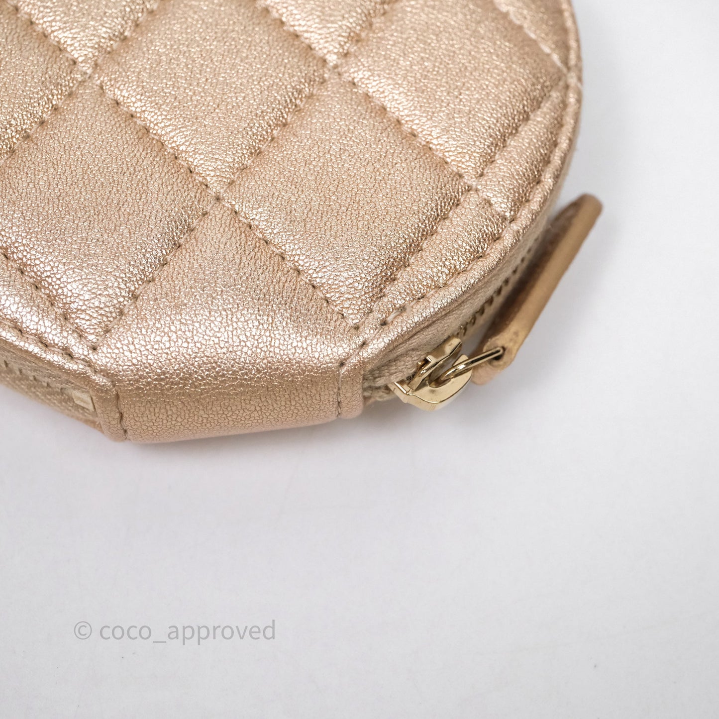 Chanel Quilted Round Coin Purse With Airpods Case Lambskin Metallic Gold Gold Hardware