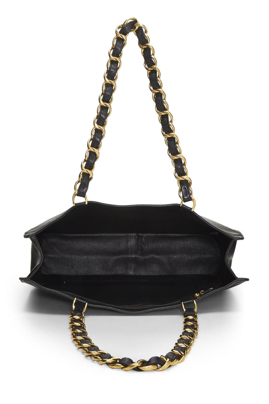 Chanel,  Black Lambskin Flat Chain Handle Tote Medium, Black