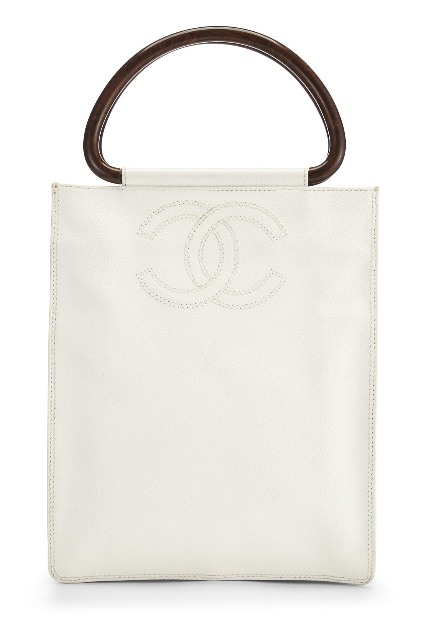 Chanel,  White Caviar Wooden Top Handle Bag, White