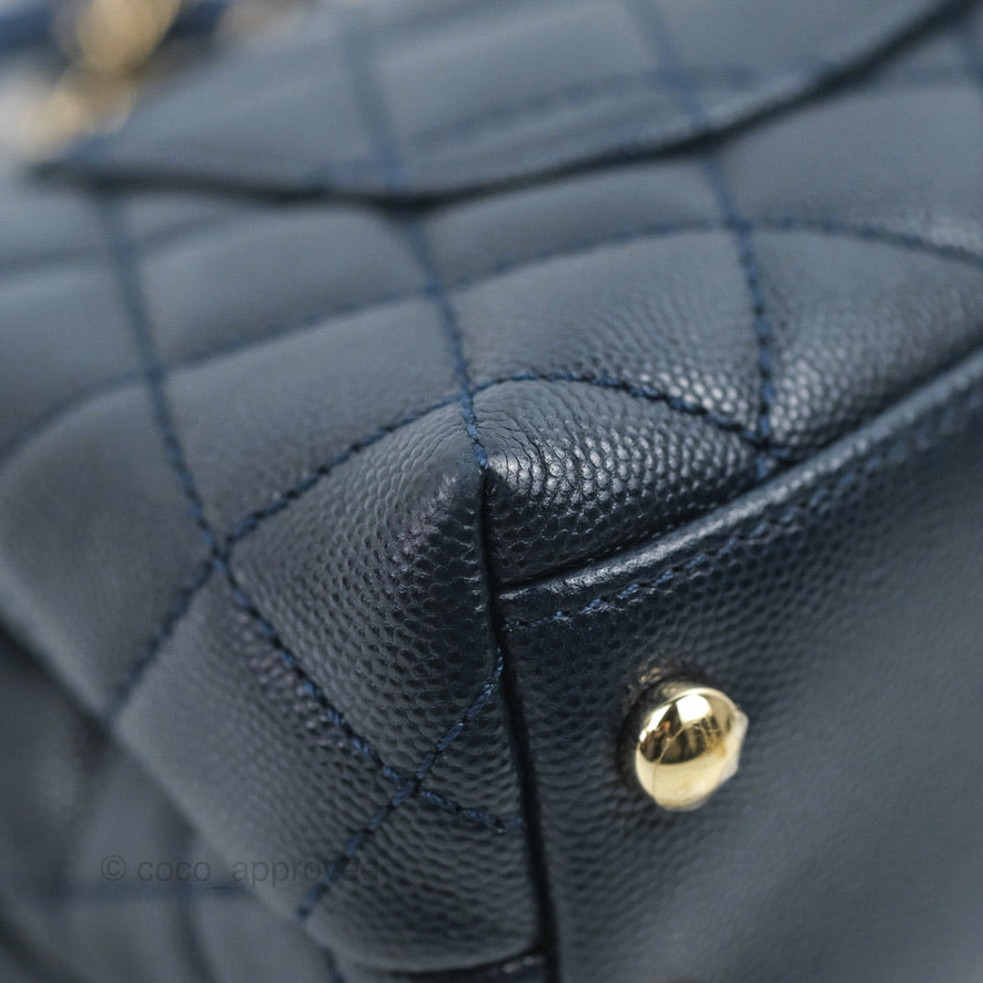 Chanel Mini Coco Handle Quilted Navy Caviar Gold Hardware Lizard Embossed Handle