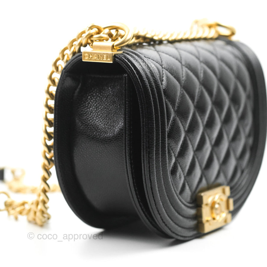Chanel Boy Messenger Bag Black Caviar Aged Gold Hardware