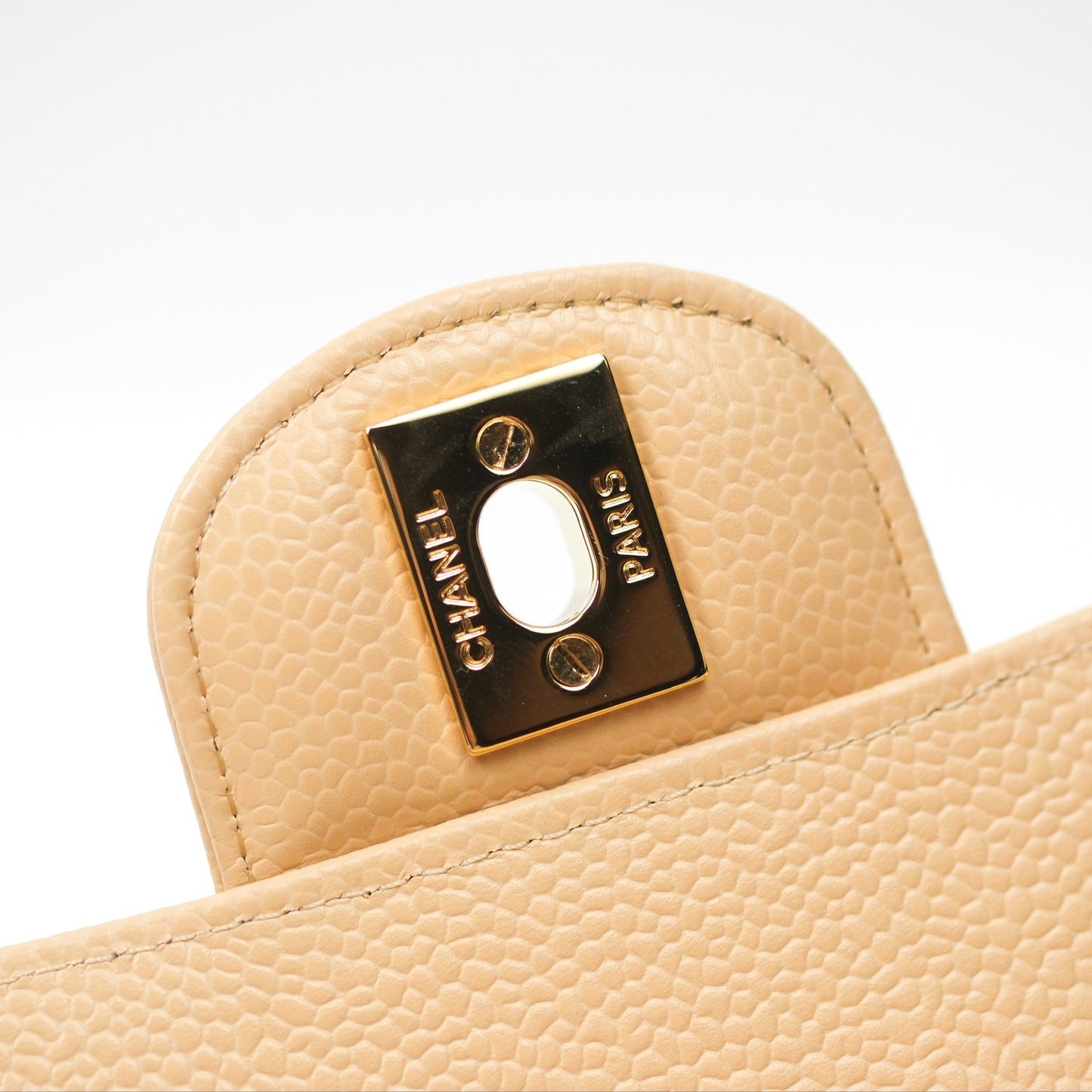 Chanel Small Quilted Classic Flap Beige Caviar Gold Hardware