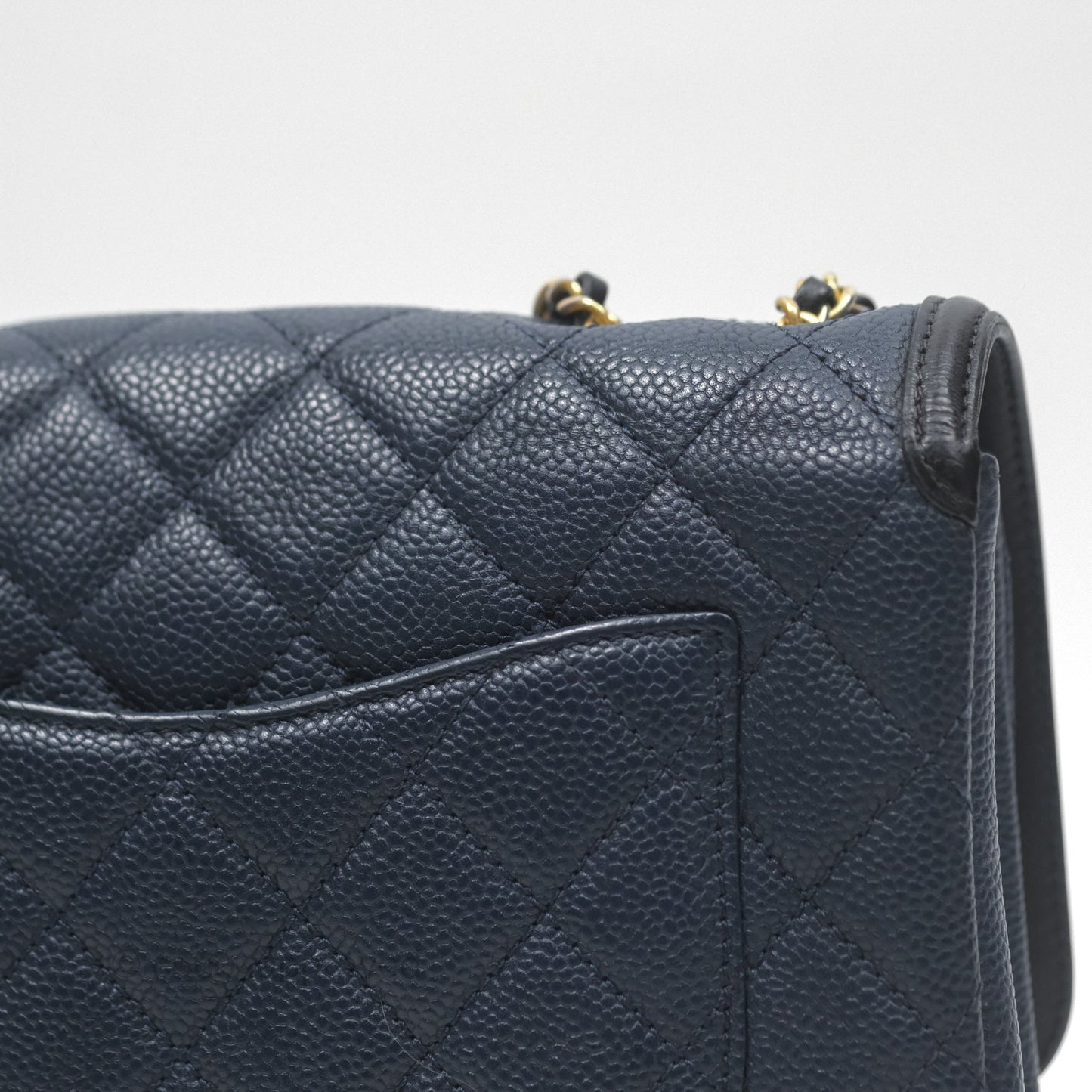 Chanel Small CC Filigree Flap Quilted Navy Black Caviar Aged Gold Hardware