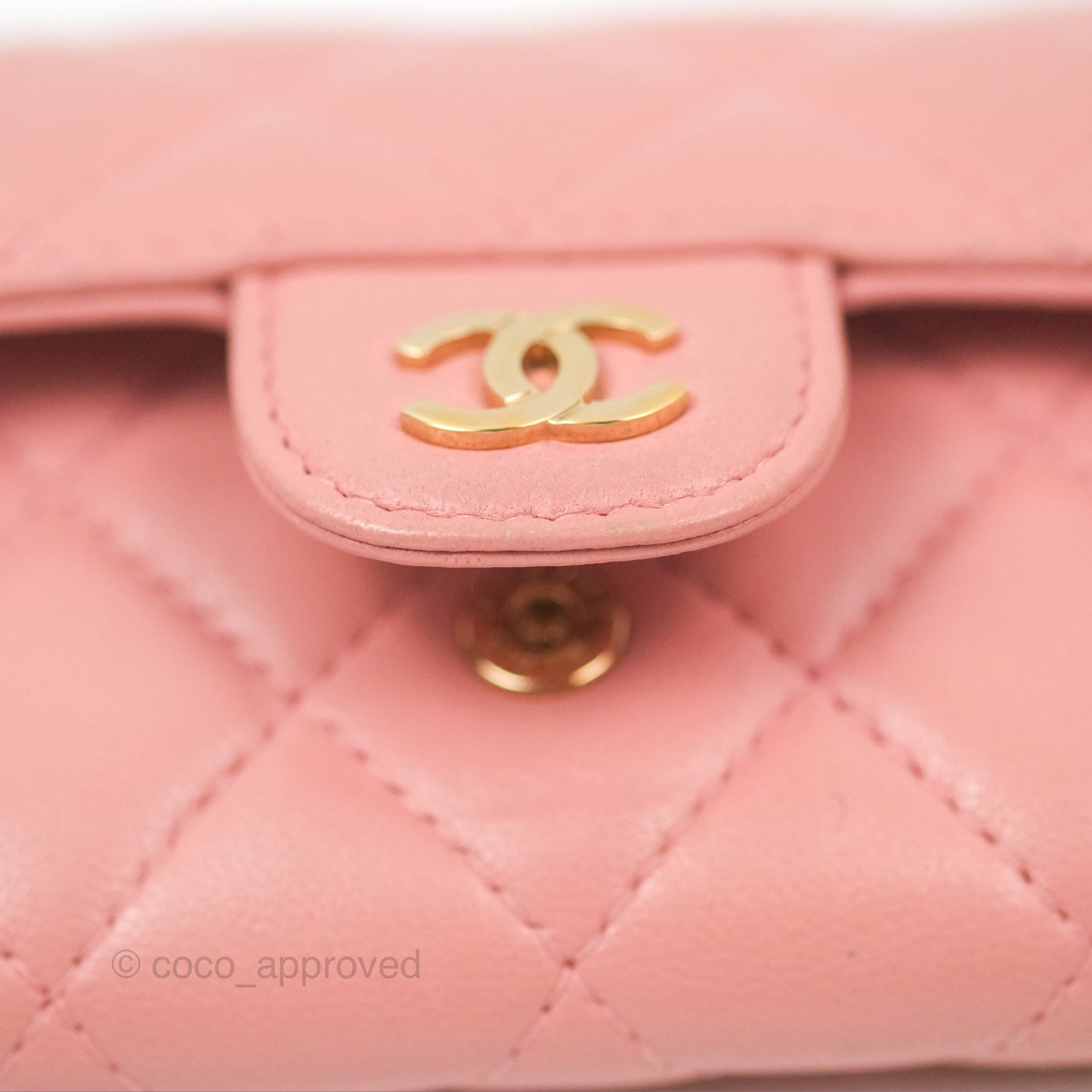 Chanel Quilted Flap Card Holder Pink Lambskin Gold Hardware