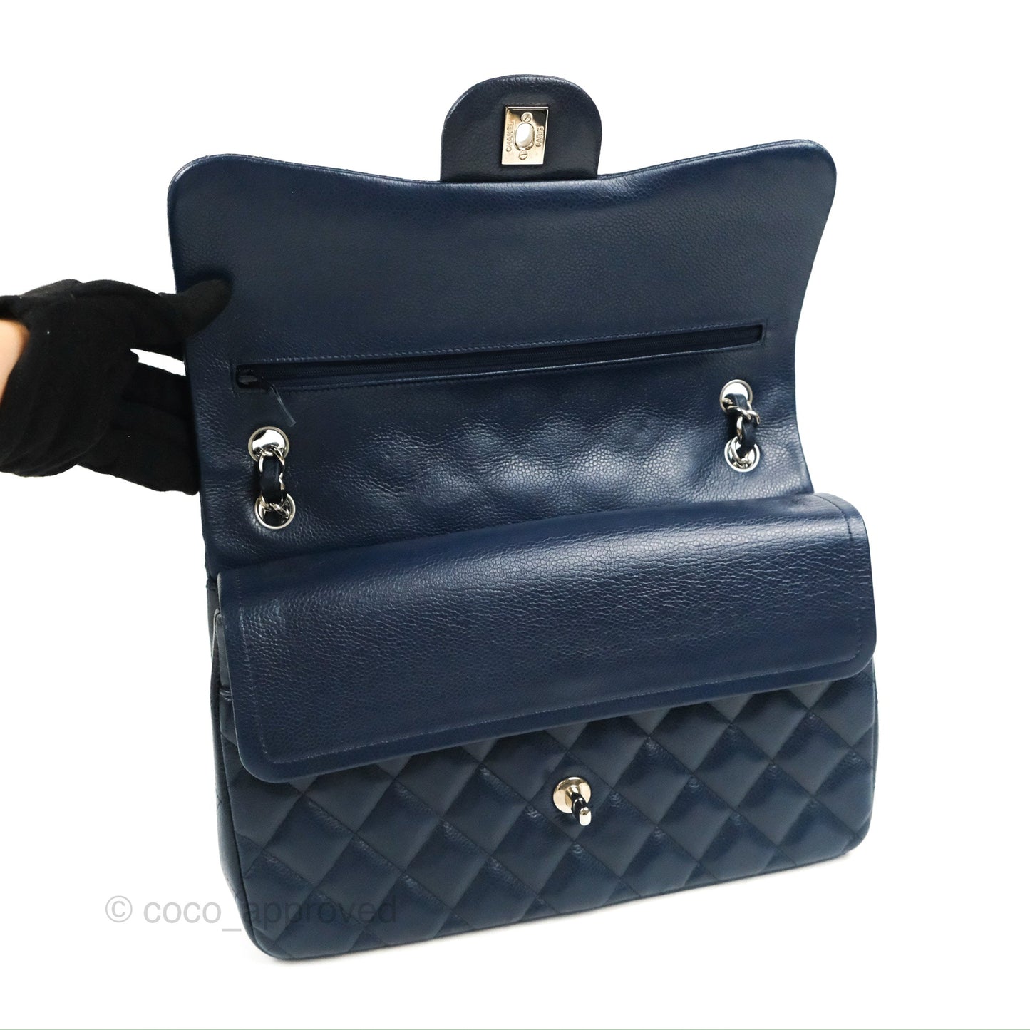 Chanel Jumbo Double Flap Navy Caviar Silver Hardware⁣⁣