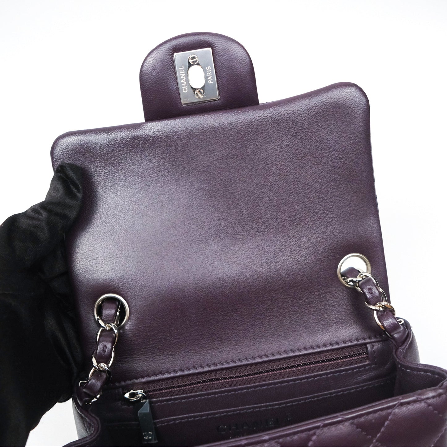 Chanel Quilted Mini Square Dark Purple Lambskin Silver Hardware