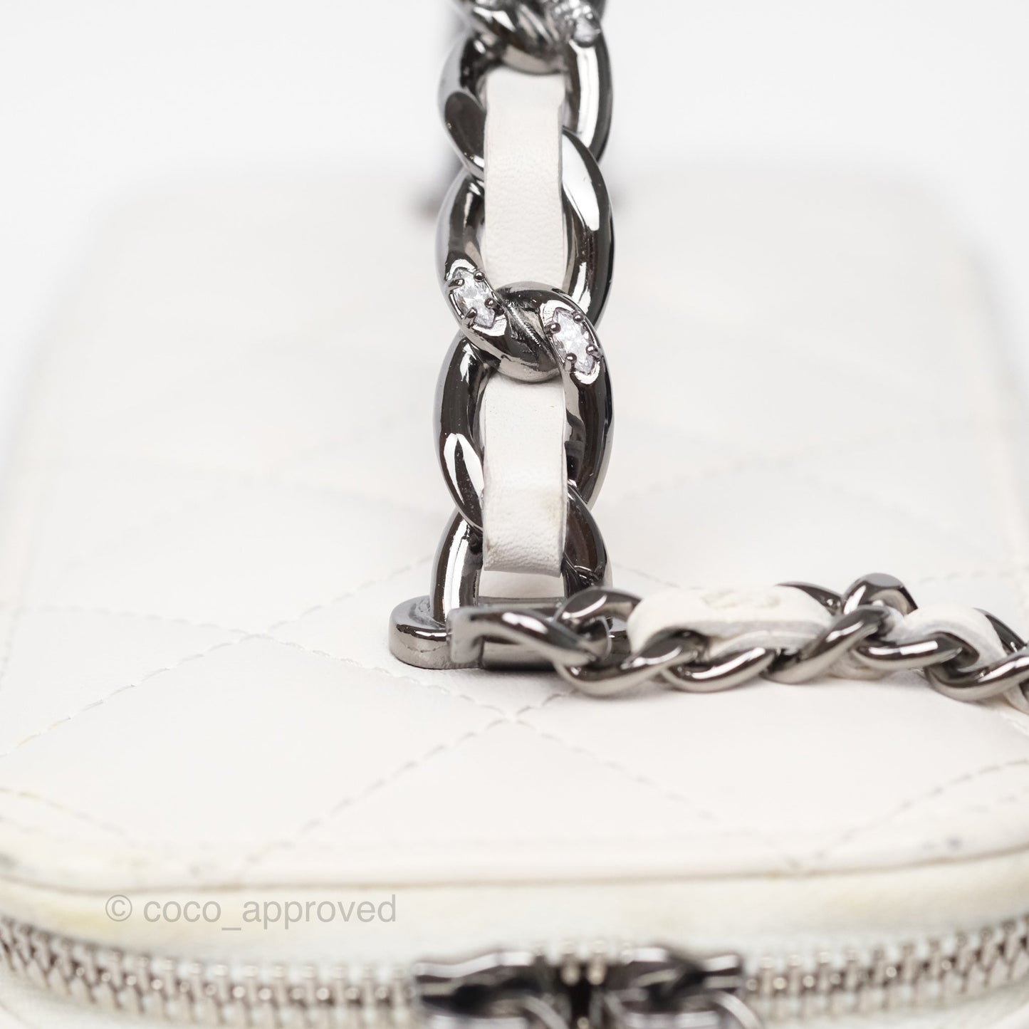 Chanel Crystals Top Handle Vanity Rectangular White Lambskin Gun Metal