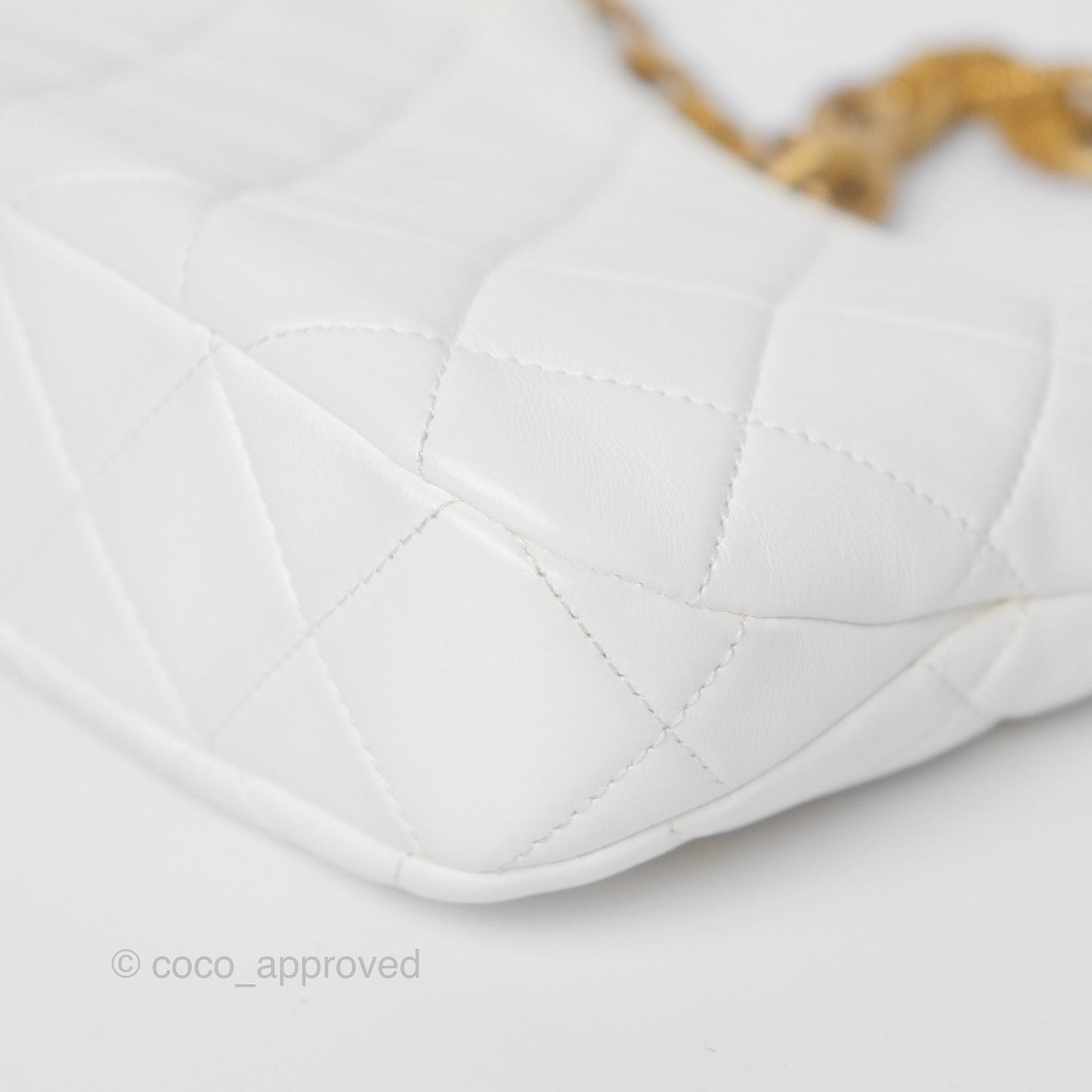 Chanel Chain Hobo Bag Quilted White Lambskin Aged Gold Hardware 23A