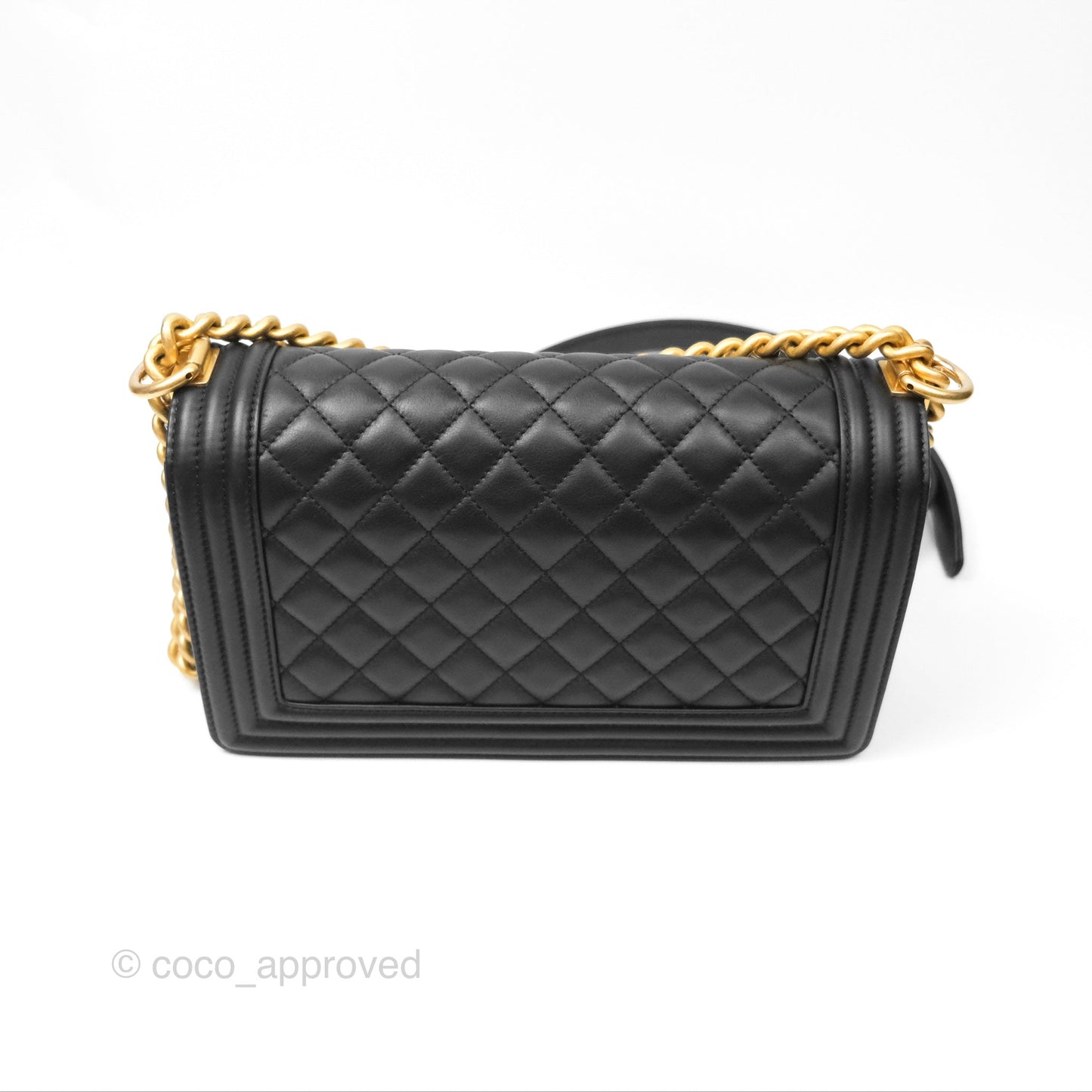 Chanel Quilted Medium Boy Black Calfskin Aged Gold Hardware