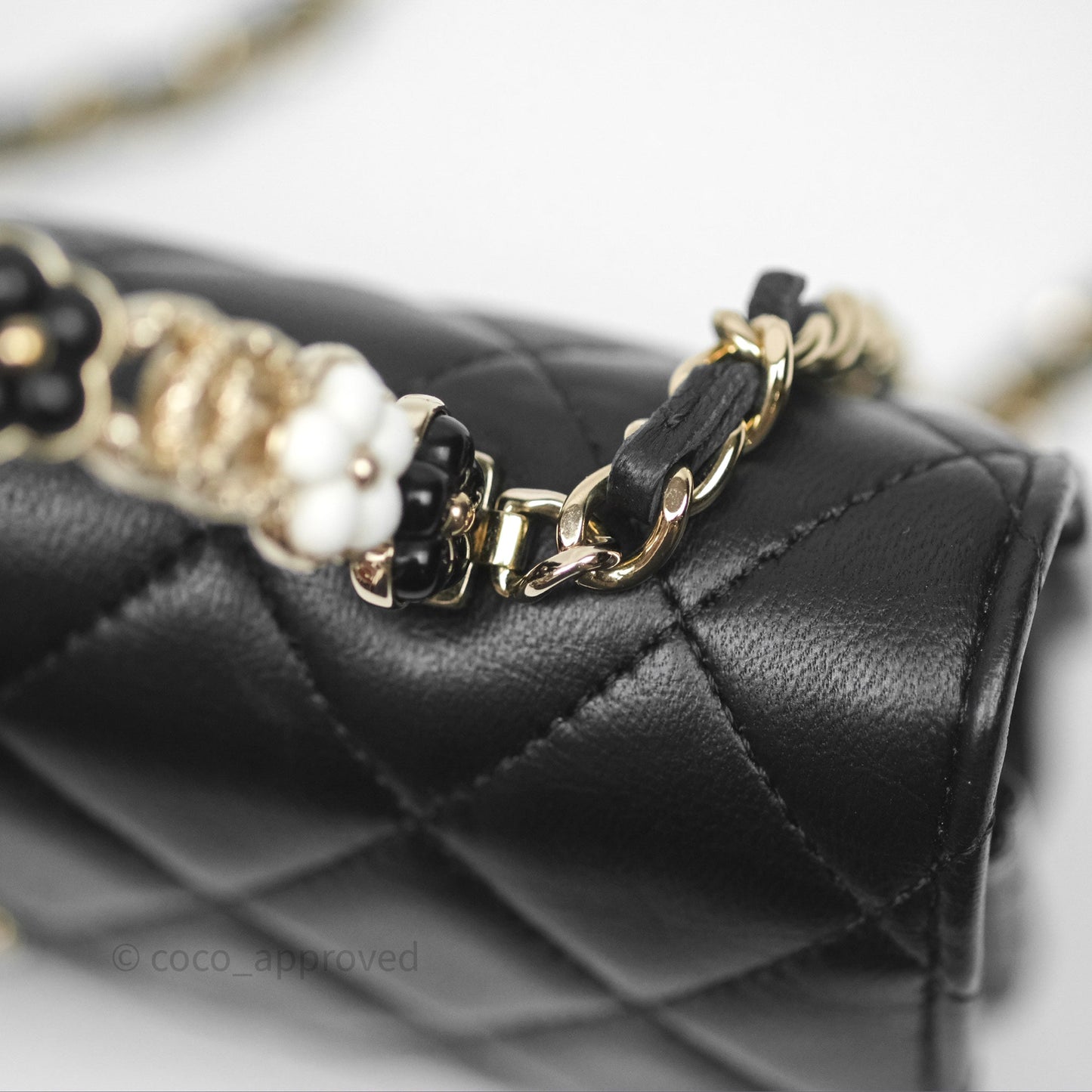 Chanel Camellia Handle Mini WOC Phone Holder with Chain Black Lambskin 23K